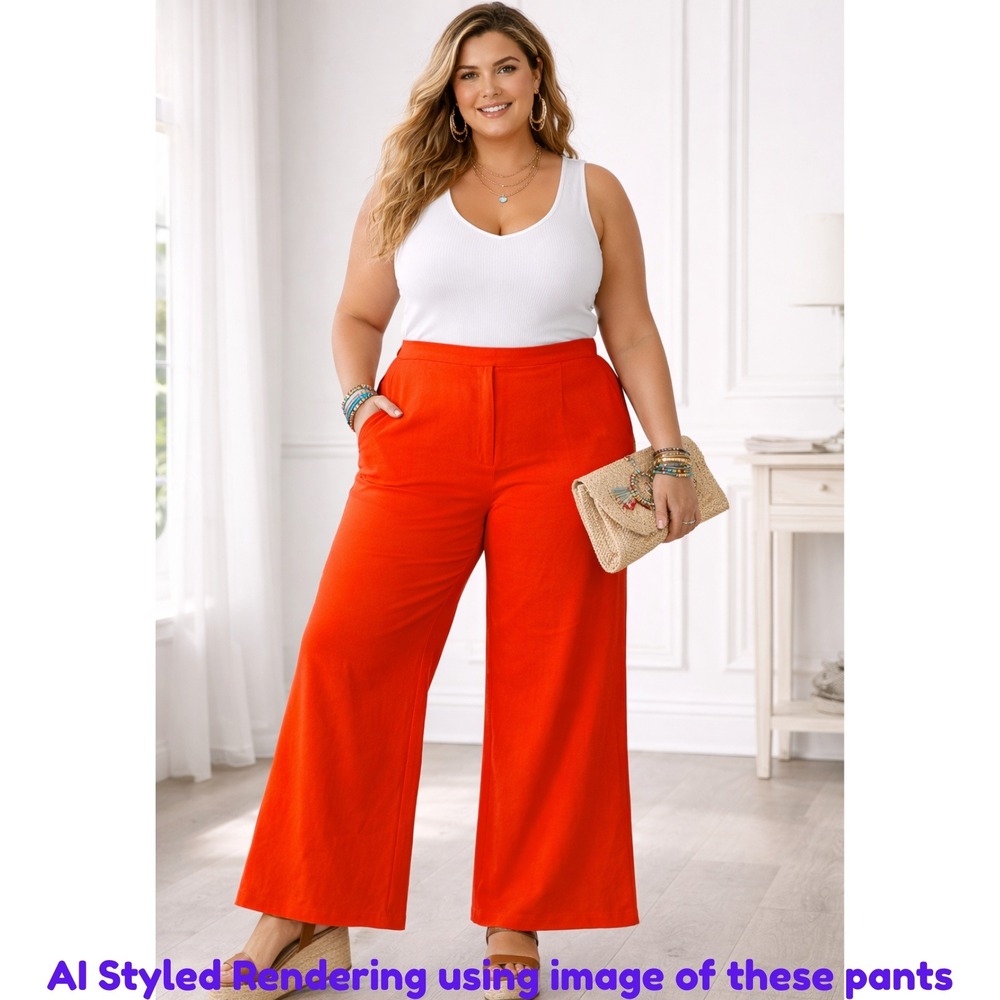 NWT L'ATISTE by Amy Womens 3X Plus Size Wide Leg Pants Elastic Waist Full Length